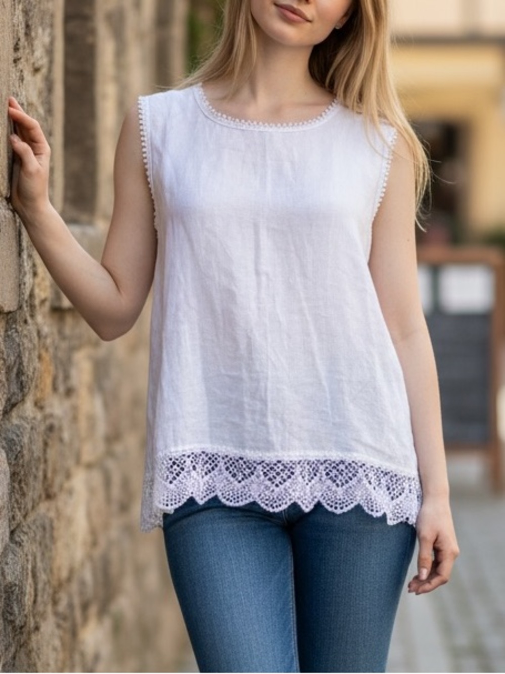 LAURA BIANCHI Italian Linen Crochet Tank Top